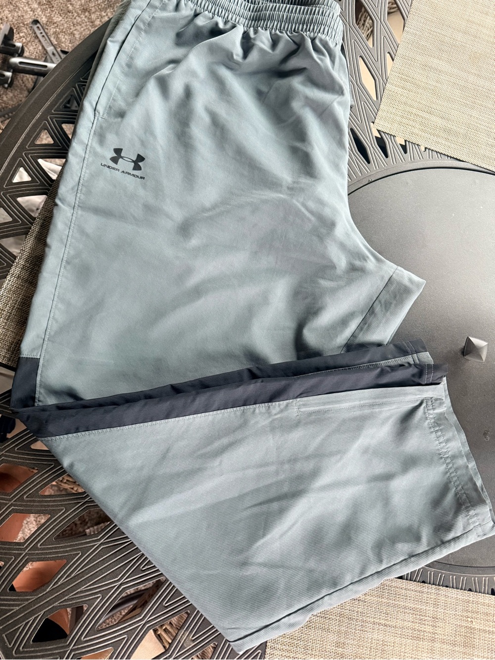 Under Armour Men's Gray Athletic Pants Black Trim- zip ankle, drawstring waist